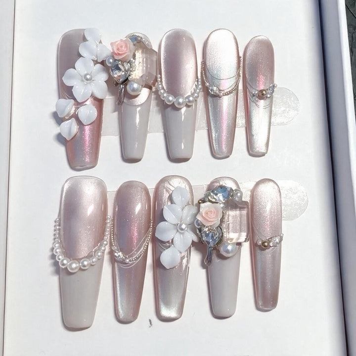 Floral Themed Rhinestone Nail Art Tips