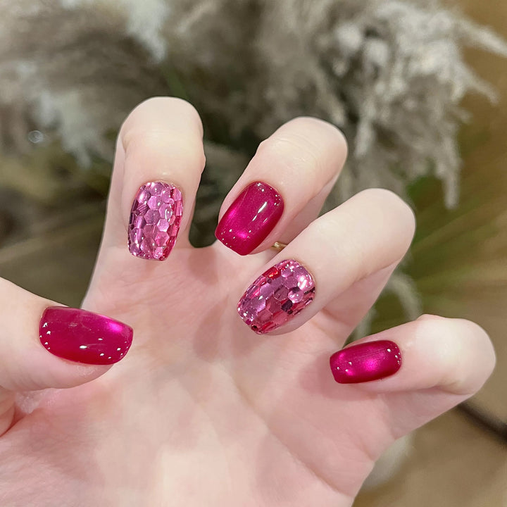 Artistic Press-On Nail Set with Decorative Jewels