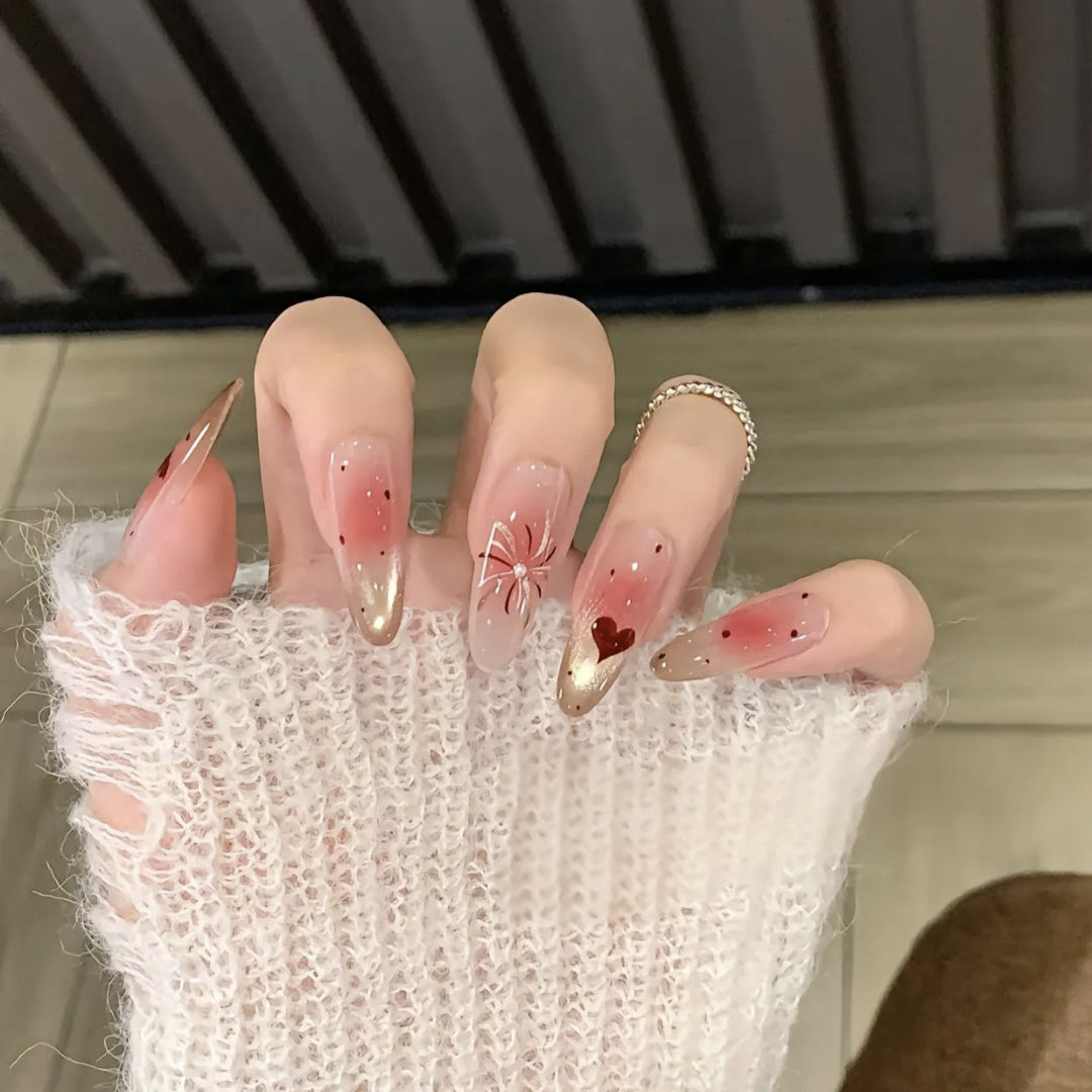Artistic Press-On Nail Set with Heart and Design Accents Kalsten