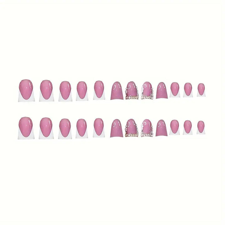 Elegant French Tip Press-On Nail Art with Rhinestone Accents Kalsten