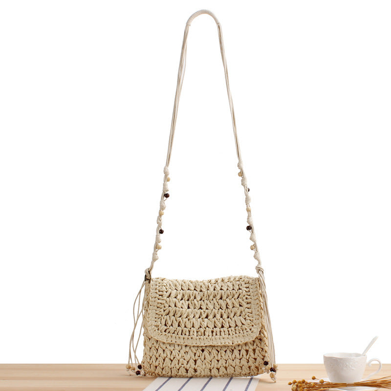 Braided Natural Material Handbag with Playful Fringes Kalsten