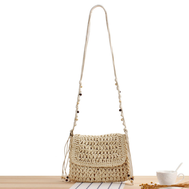 Braided Natural Material Handbag with Playful Fringes Kalsten