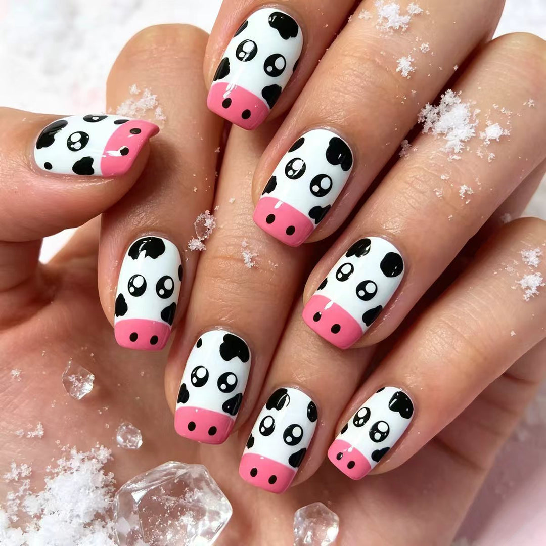 Playful Cow-Themed Nail Art Kalsten