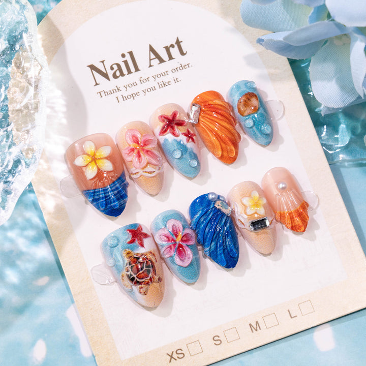 Themed Ocean-Inspired Press-On Nail Art Set