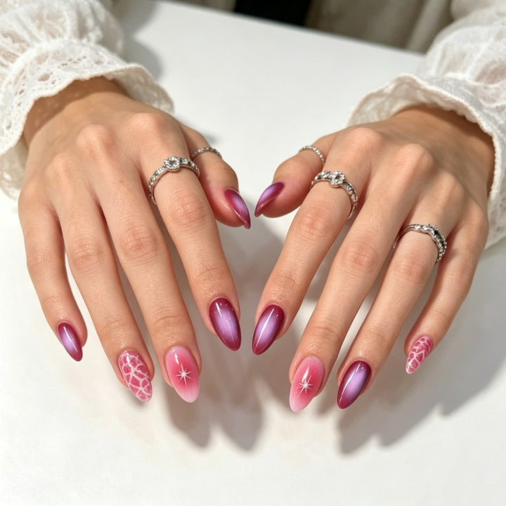 Artificial nails with elegant ombre design and creative accents Kalsten