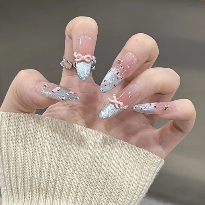 Elegant Stiletto Press-On Nails with Floral and Glitter Accents Kalsten