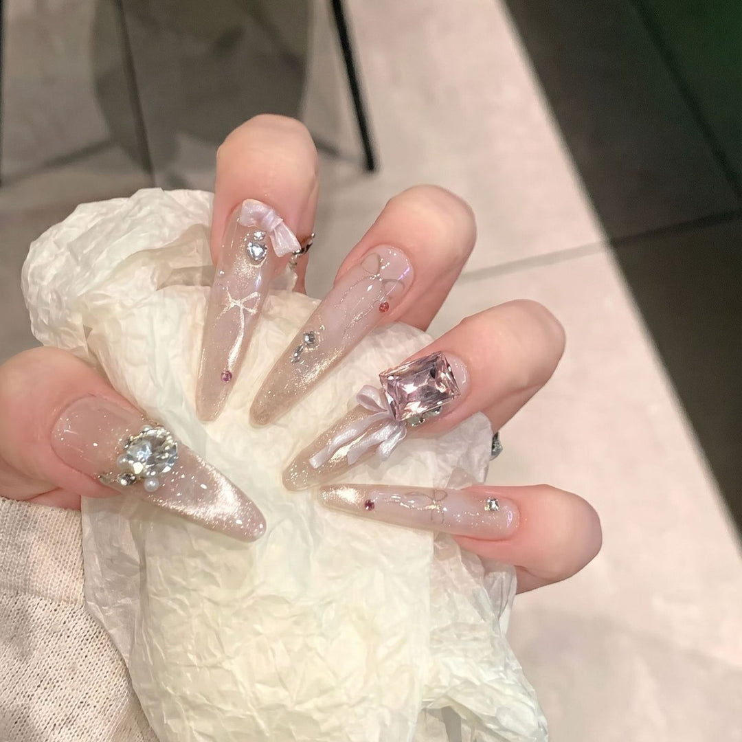 Ornate Rhinestone-Embellished Stiletto Press-On Nails Kalsten