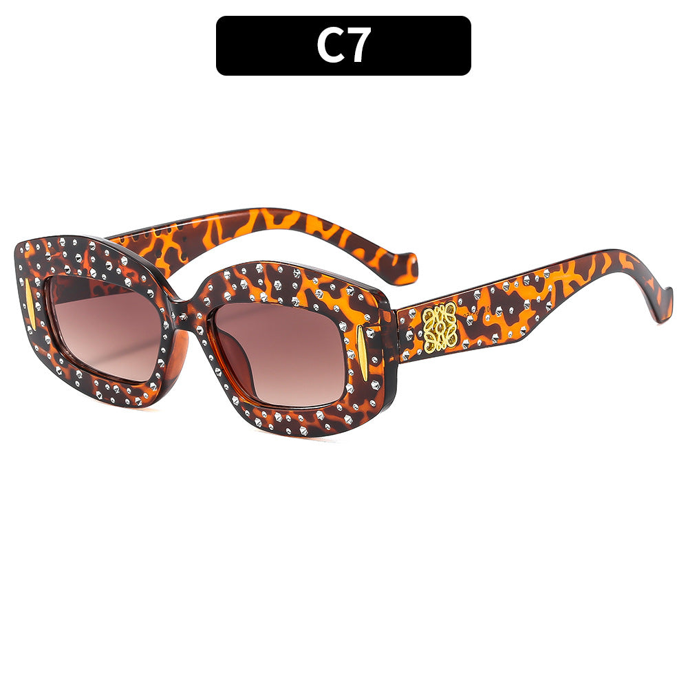Vintage-Inspired Rhinestone-Embellished Rectangle Sunglasses