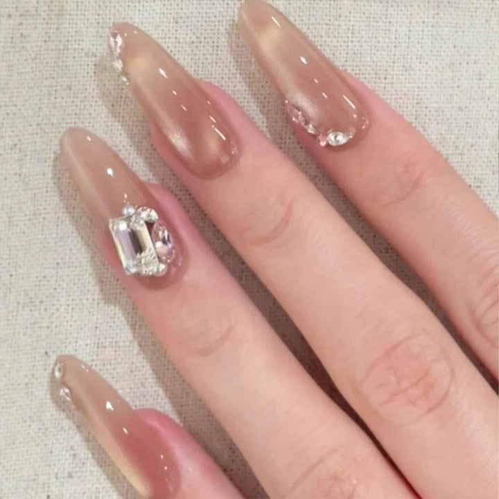 Artificial nails with elegant rhinestone decoration and glossy finish Kalsten