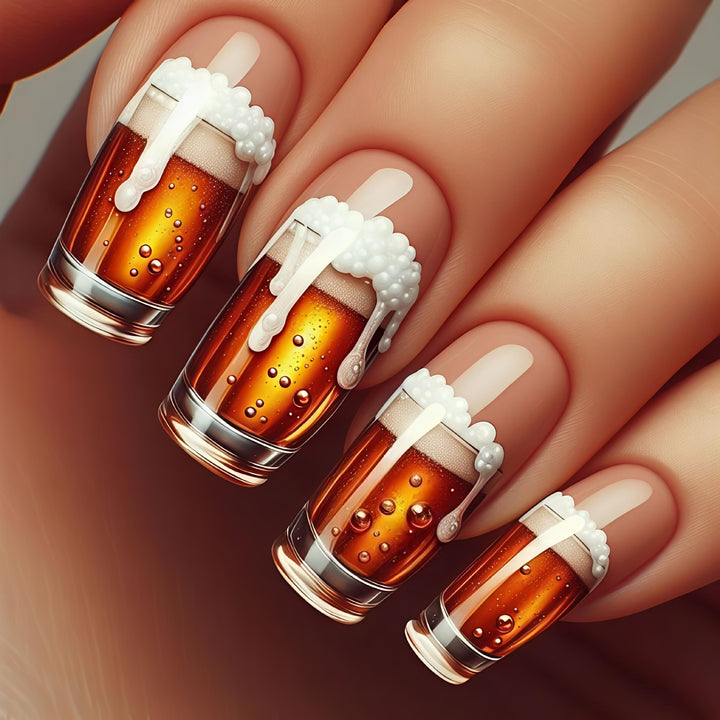Artificial nails with Creative Beer Glass Design Kalsten