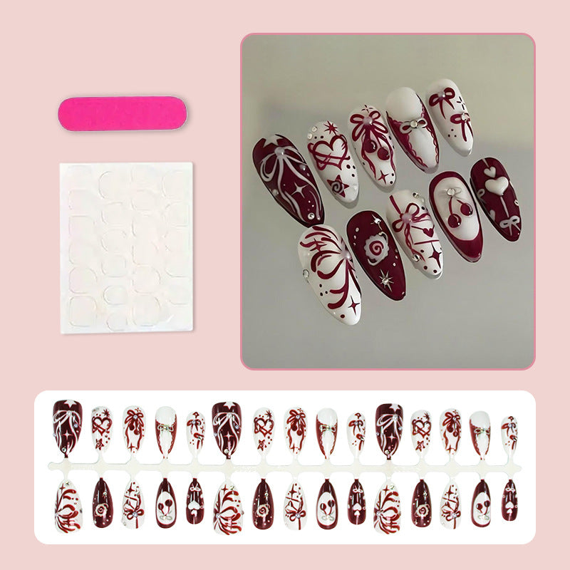 Acrylic Nail Set with Romantic Bow and Flower Designs Kalsten