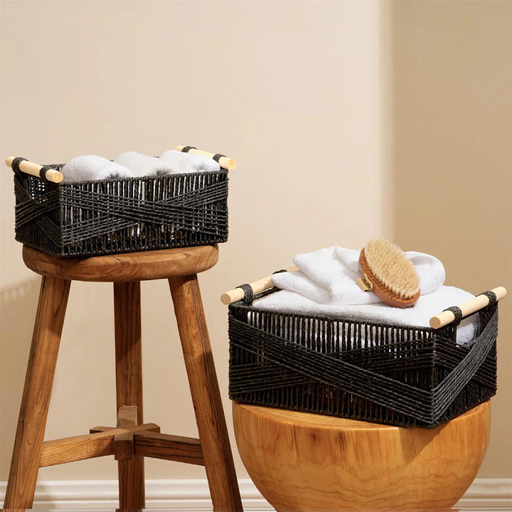 Handwoven Storage Basket with Wooden Handles Kalsten