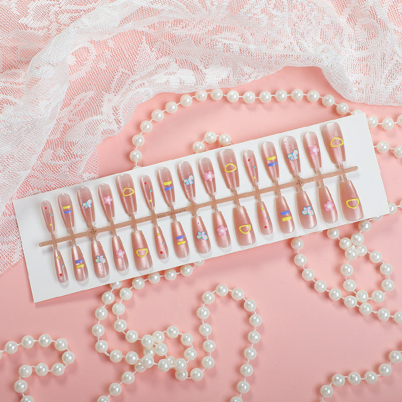 Decorative Press-On Nail Art Set with Floral and Patterned Designs