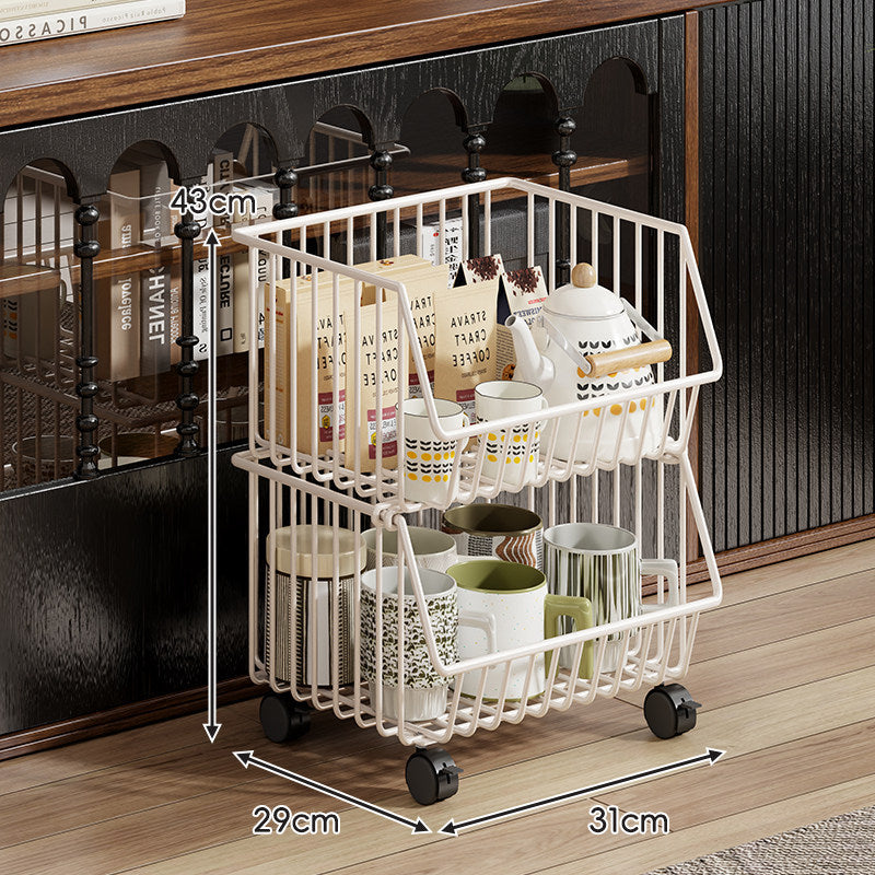 Four-Tier Tall Rolling Wire Pantry and Mug Storage Cart with Deep Slanted Baskets