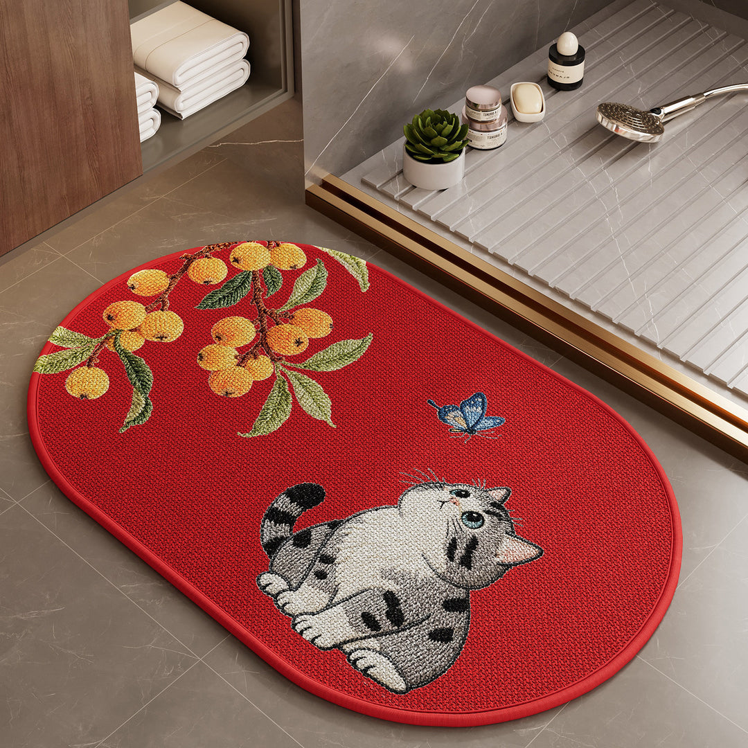 Playful Cartoon Cat-Themed Bath Mat