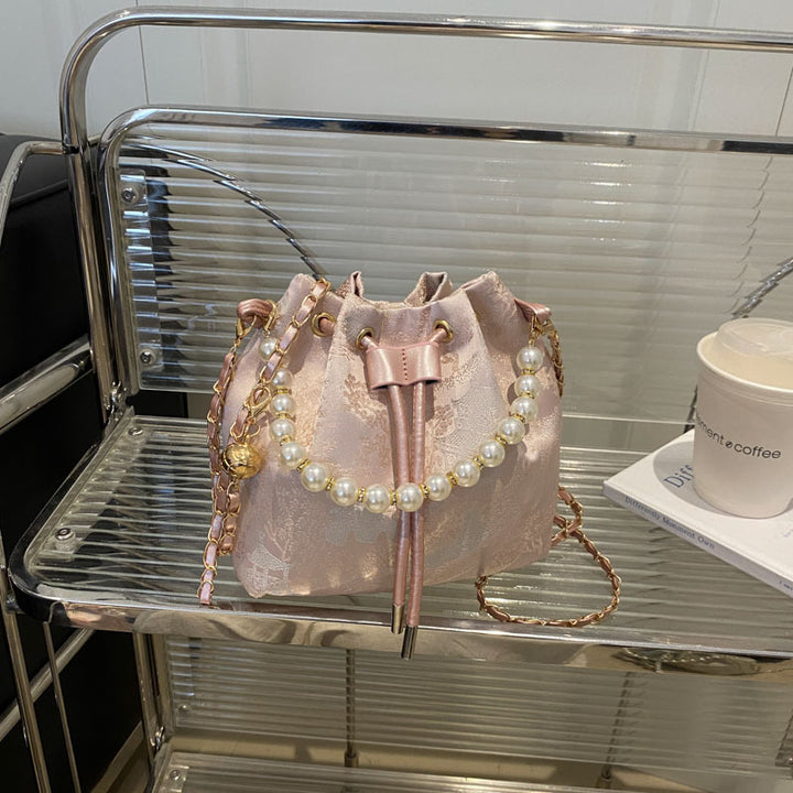 Elegant Floral Print Drawstring Bucket Bag Kalsten