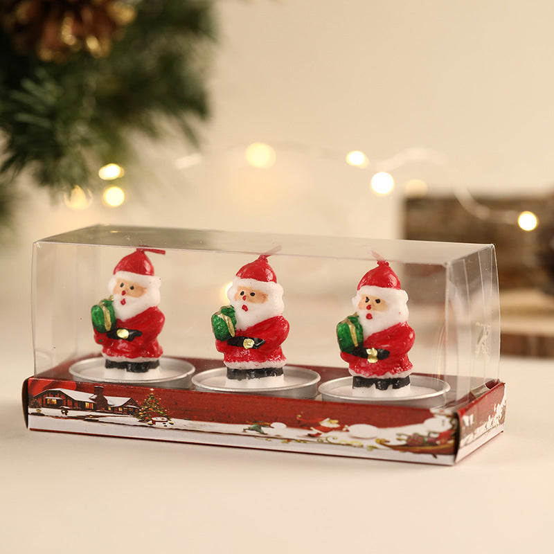 Santa Figurine Tea Light Candle Set for Holiday Tabletop Decor