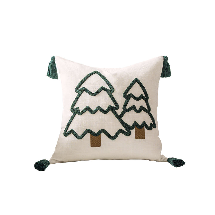 Embroidered Winter Tree Tassel Lumbar Throw Pillow