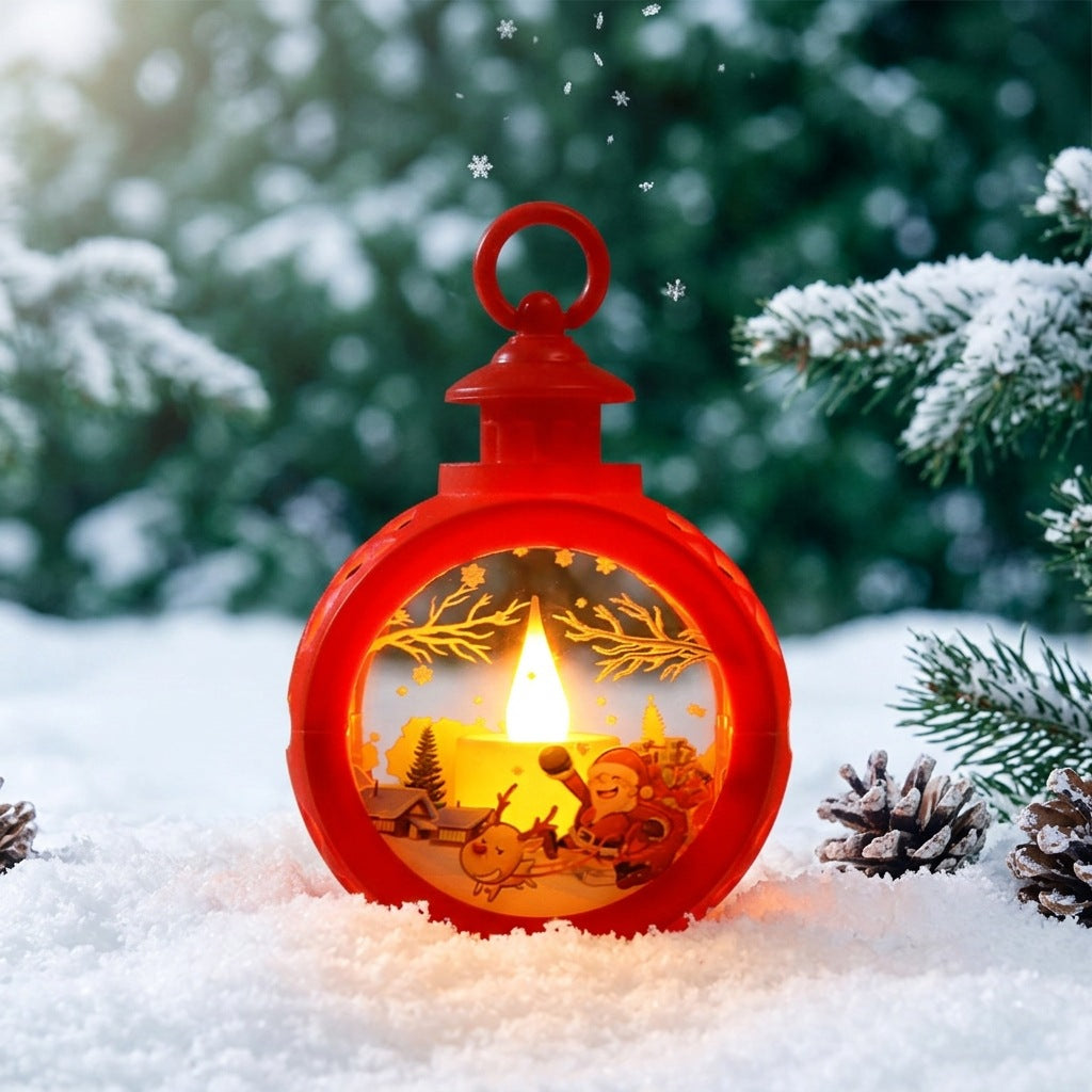 Christmas lantern with LED flame and festive design