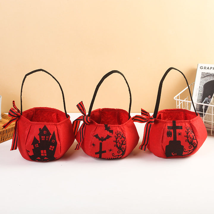 Plush Halloween Candy Basket with Handle and Bow