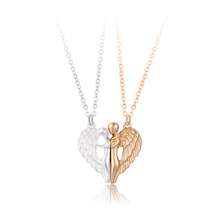 Dual-Tone Angel Wing Heart Pendant Necklace Kalsten