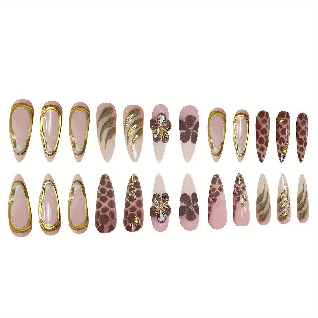Artistic Press-On Nail Set with 3D Floral Accents Kalsten