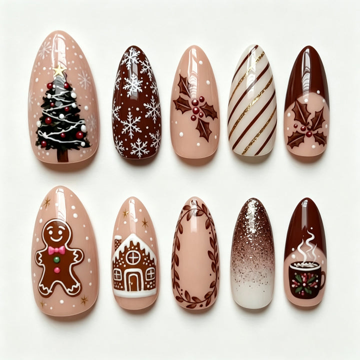 Festive Christmas-Themed Manual Press-On Nail Art Set