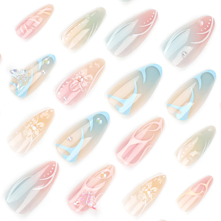 Artful Nail Extensions with 3D Flowers and Glitter Accents Kalsten