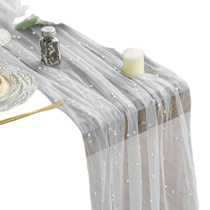 Elegant Table Runner with Pearl Detailing Kalsten
