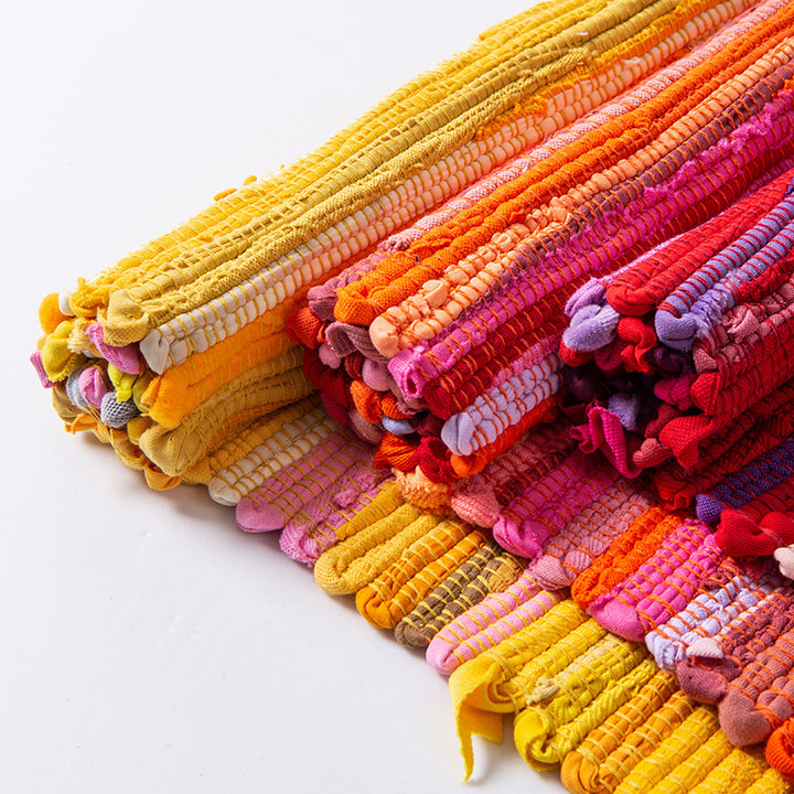Handwoven cotton runner with colorful stripes and fringes Kalsten