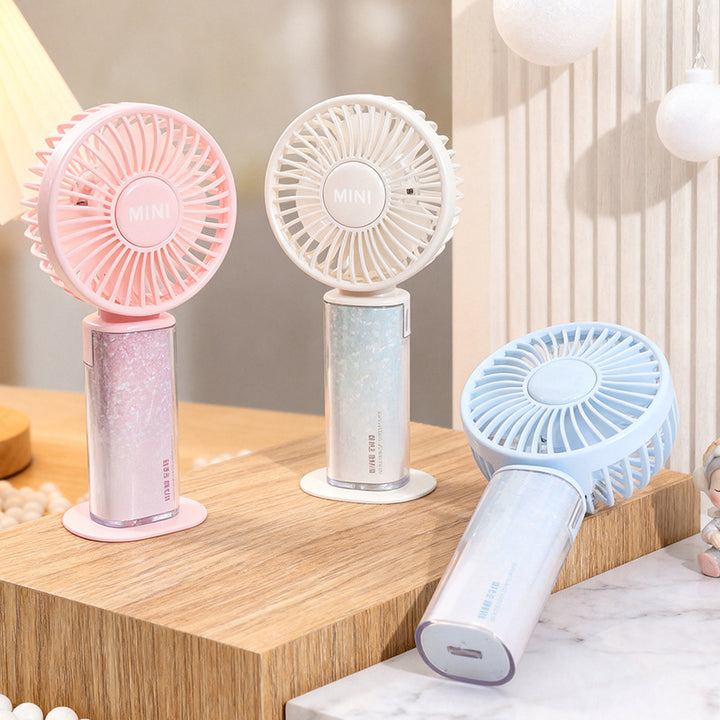 Ladies USB rechargeable mini handheld fan with adjustable tilt head and removable stand Kalsten