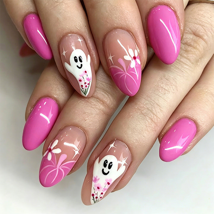 Creative nail tips with ghost design and flower motifs Kalsten