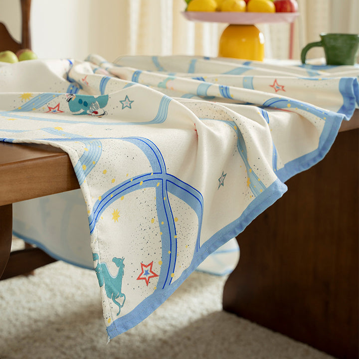 Child-friendly wipeable tablecloth with playful train and animal motif Kalsten