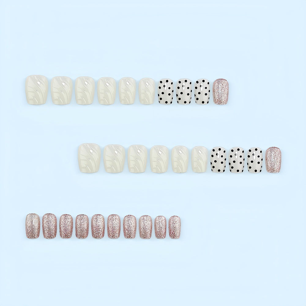 Artificial nail set with elegant glitter and dot design Kalsten