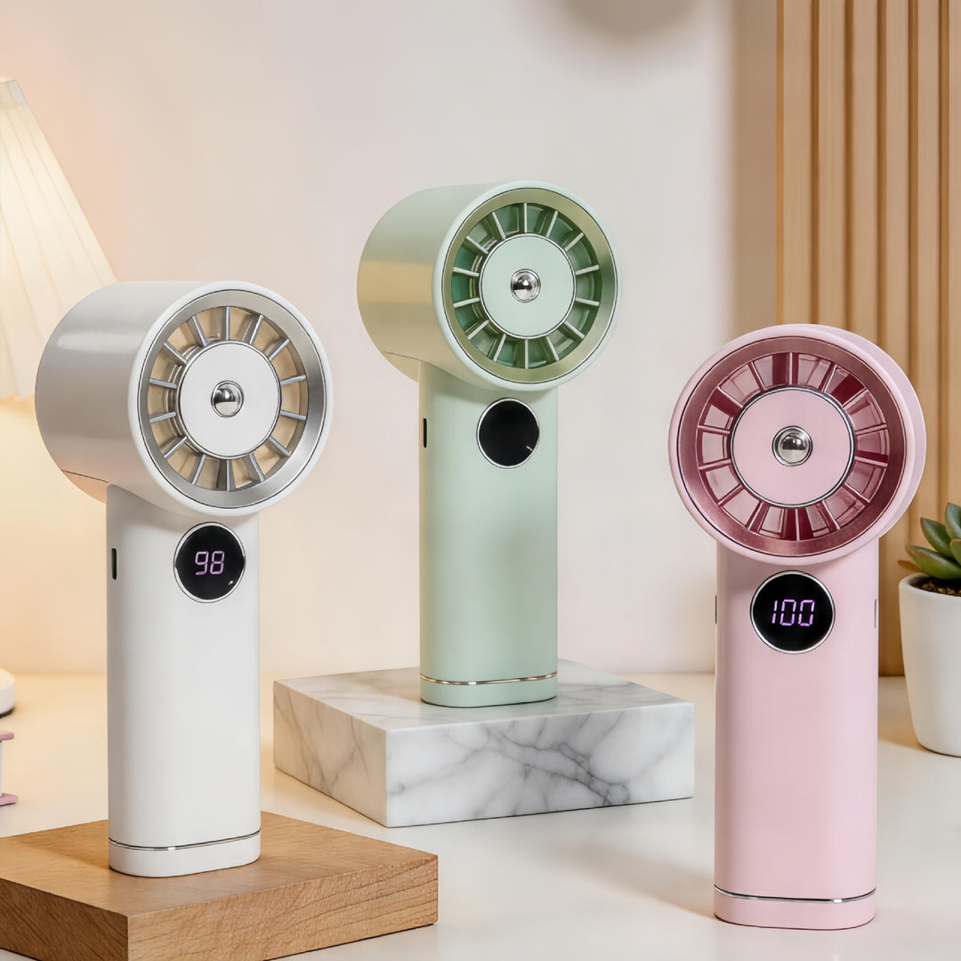 Ladies Portable USB Hand Fan with Digital Speed Display Kalsten