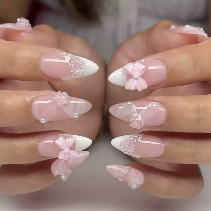 Artificial nail set with romantic 3D flower and bow decorations Kalsten