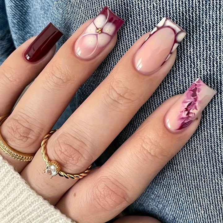 Artistic Gel Nail Extensions with Floral Design Kalsten