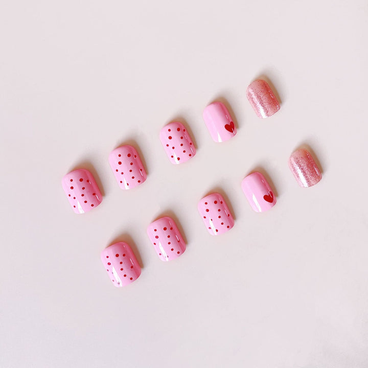 Artificial nail set with romantic heart motifs and sparkling accents Kalsten