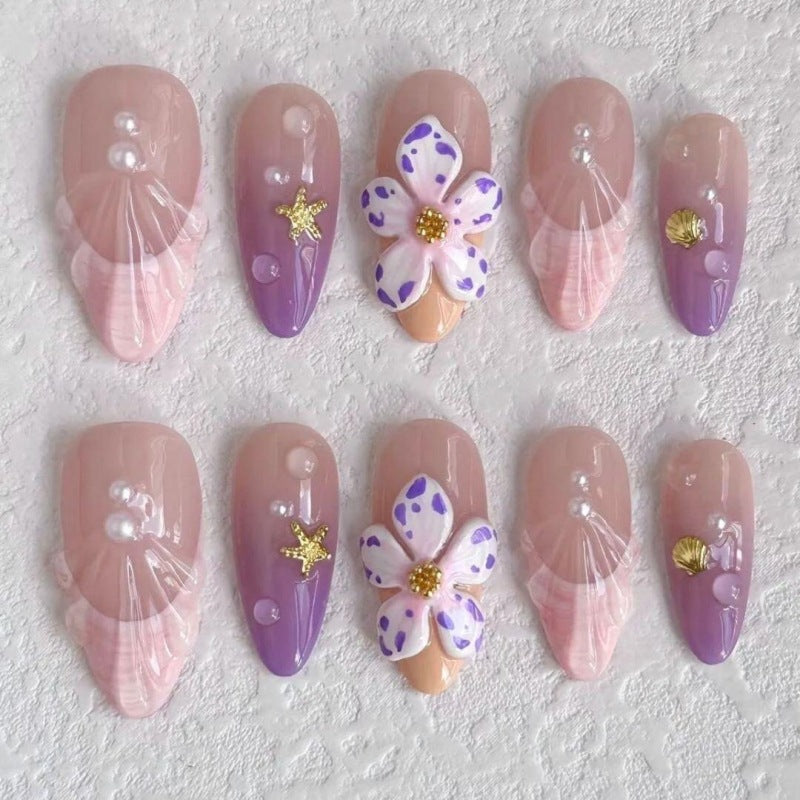 Artistic Floral and Star-Embellished Press-On Nail Set Kalsten
