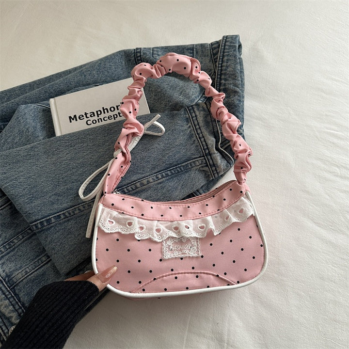 Polka Dot Ruffled Shoulder Handbag