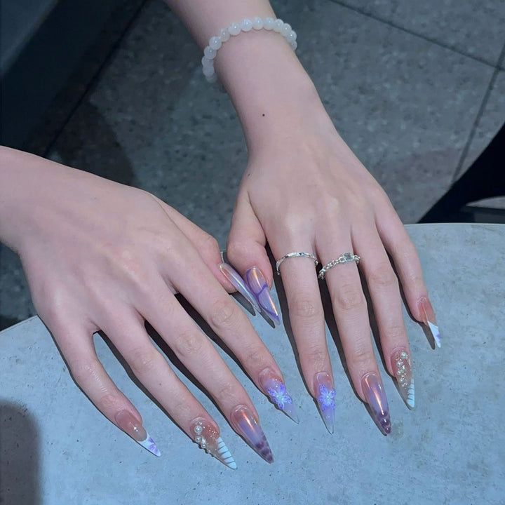 Artistic Stiletto Press-On Nail Design Set with Floral Elements Kalsten