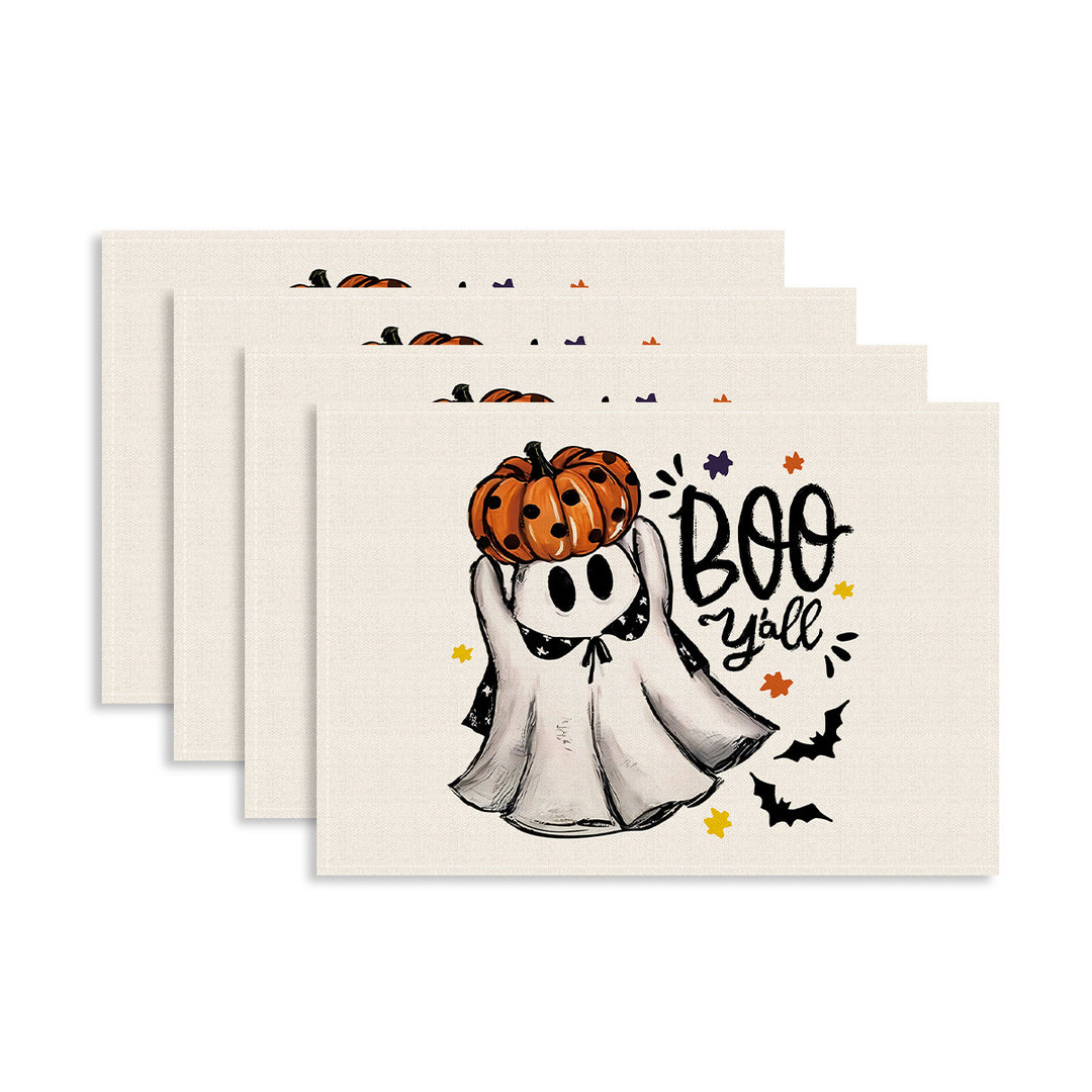 Multi-piece Halloween table set made of wipeable vinyl non-slip placemats