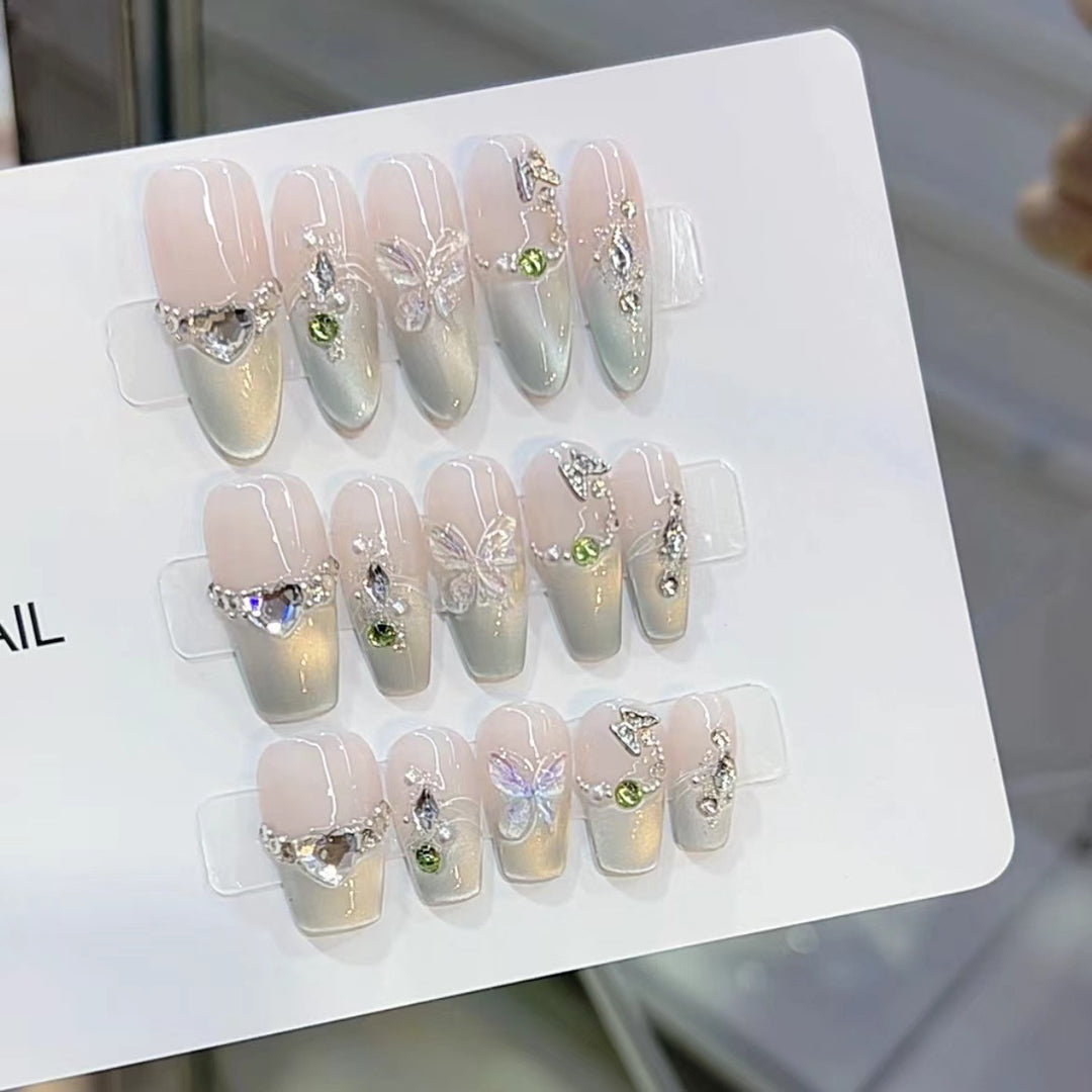 Artistic Floral Rhinestone Press-On Nails Kalsten