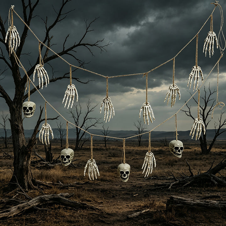 Decorative garland with skeleton hands