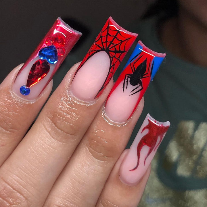 Artistic Press-On Nail Set with Spider-Man Theme kalsten