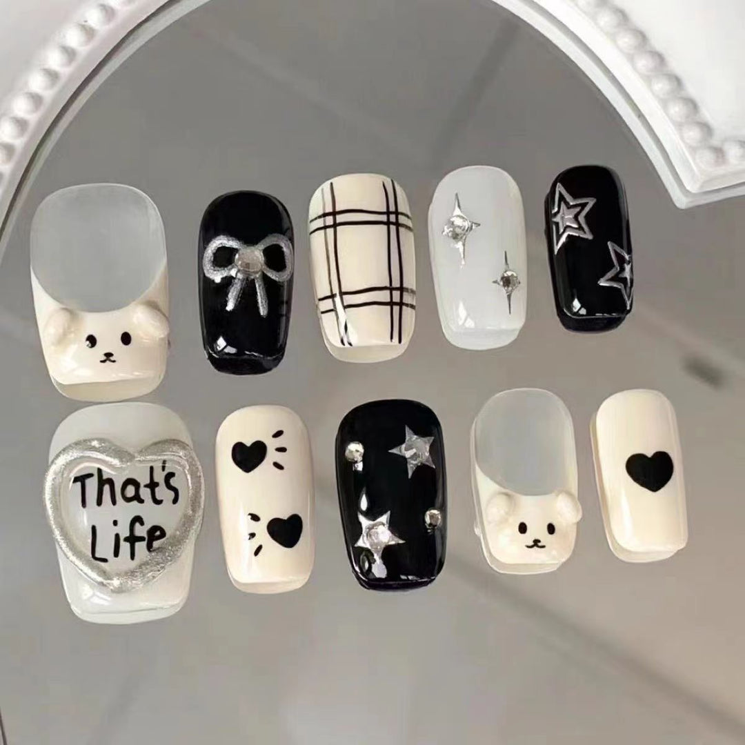 Glamorous Press-On Nail Set with Rhinestone and Glossy Finish Kalsten
