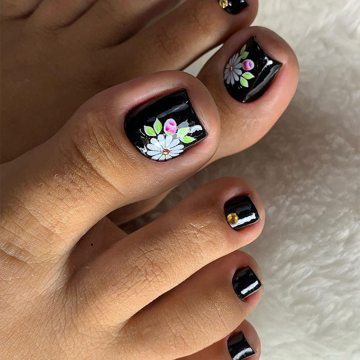 Decorative Floral Press-On Nail Art Set with 3D Flower Accents kalsten