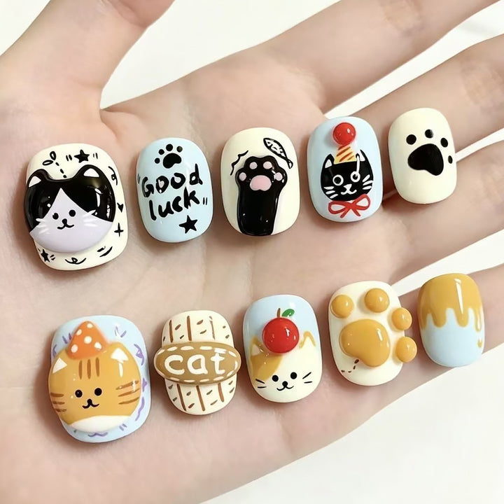 Whimsical Animal-Themed Press-On Nail Art Set Kalsten