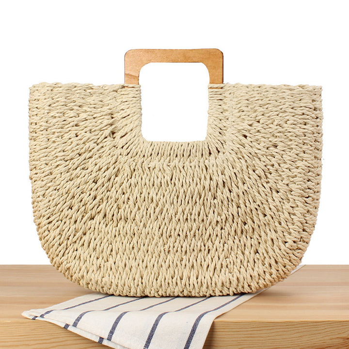 Braided beach bag with wooden handle Kalsten