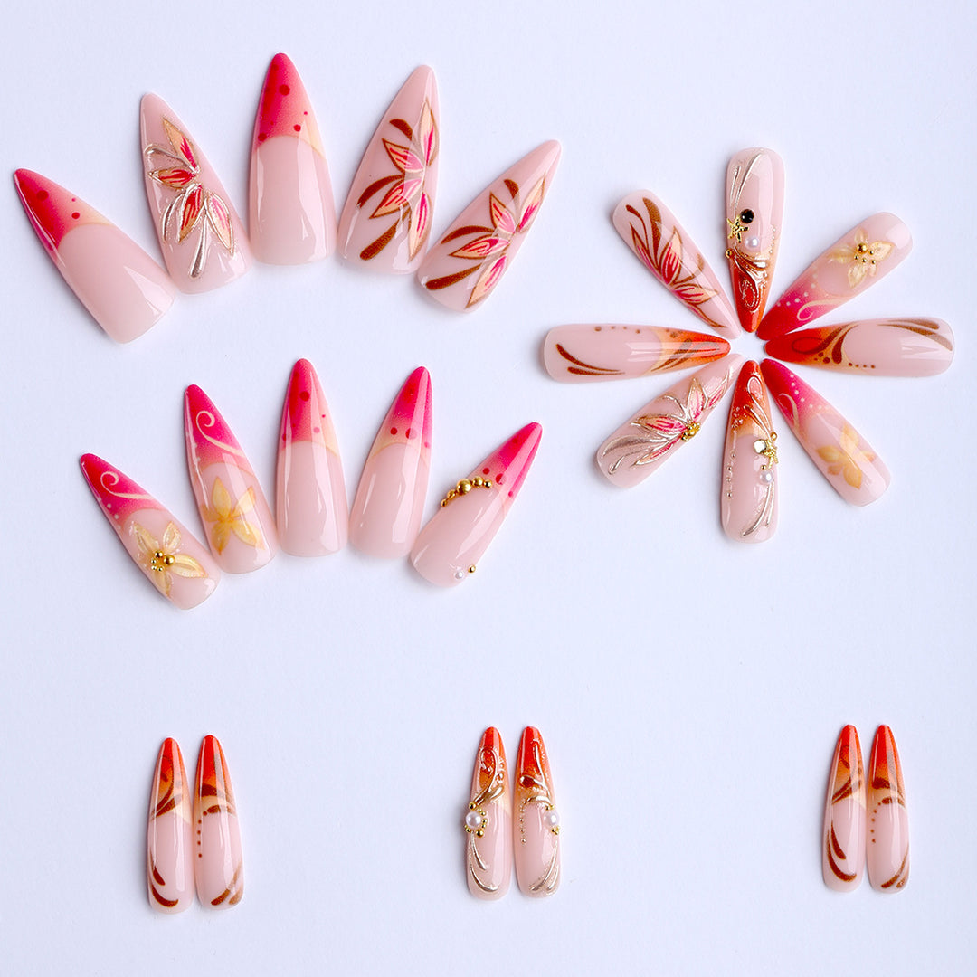 Elegant Artificial Nails with Floral Design Kalsten